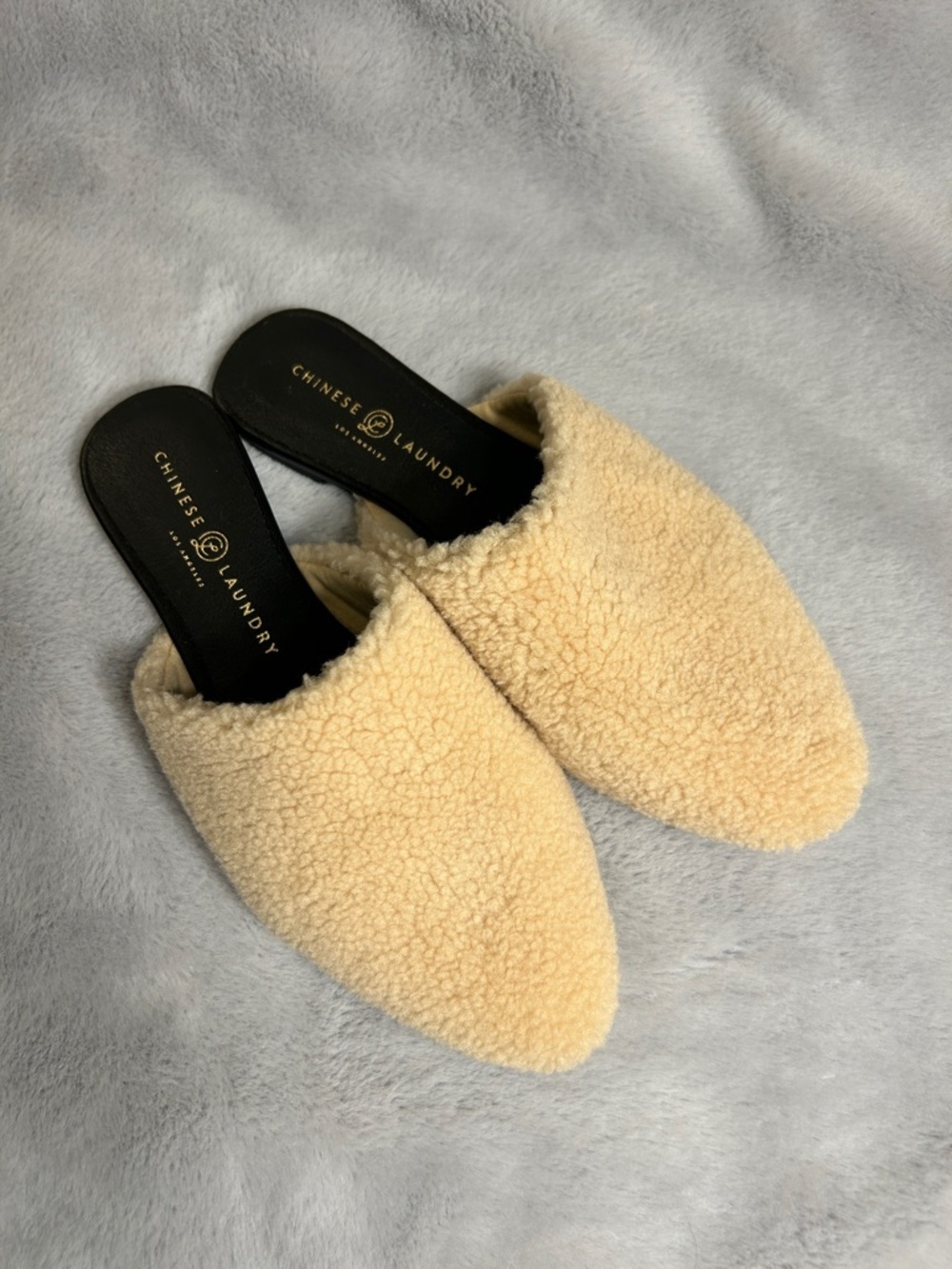 Chinese Laundry Cream Faux-Sherpa Mule Slides
